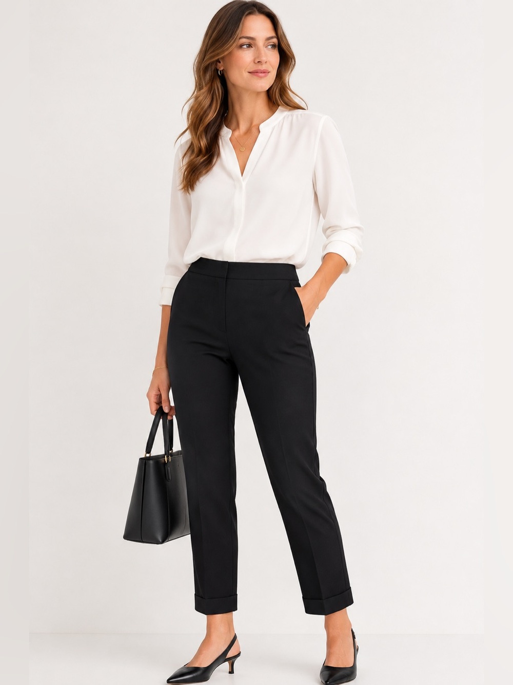 Ann Taylor Pants Womens 10 Tall Black Cuffed Ankle Career Trousers Office Work